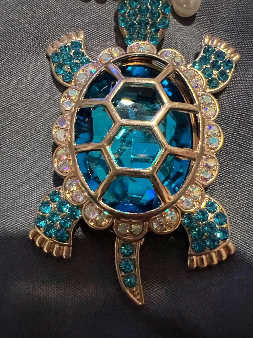 Gold Turtle Key & Handbag Charm with Teal Accents